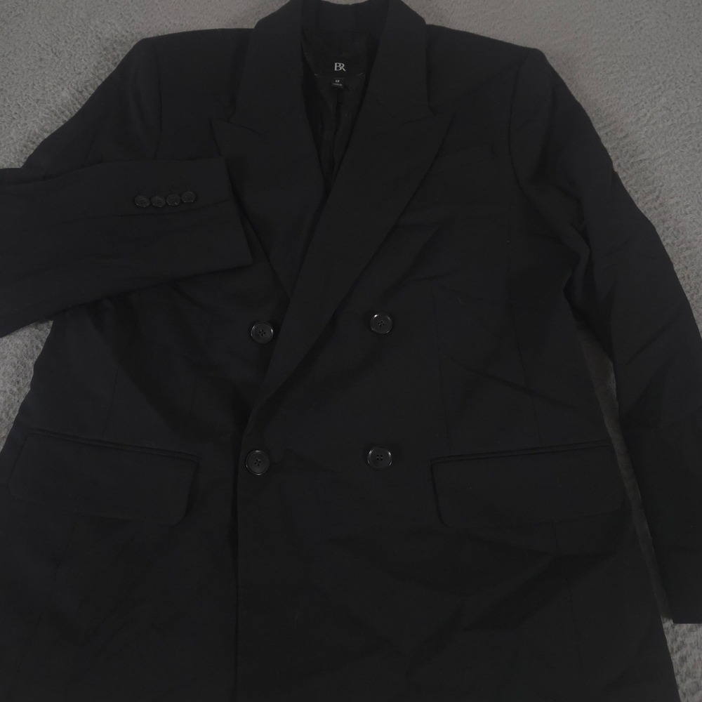 Banana Republic Blazer Women 12 Black Siena Relaxed Italian Wool Double Breasted
